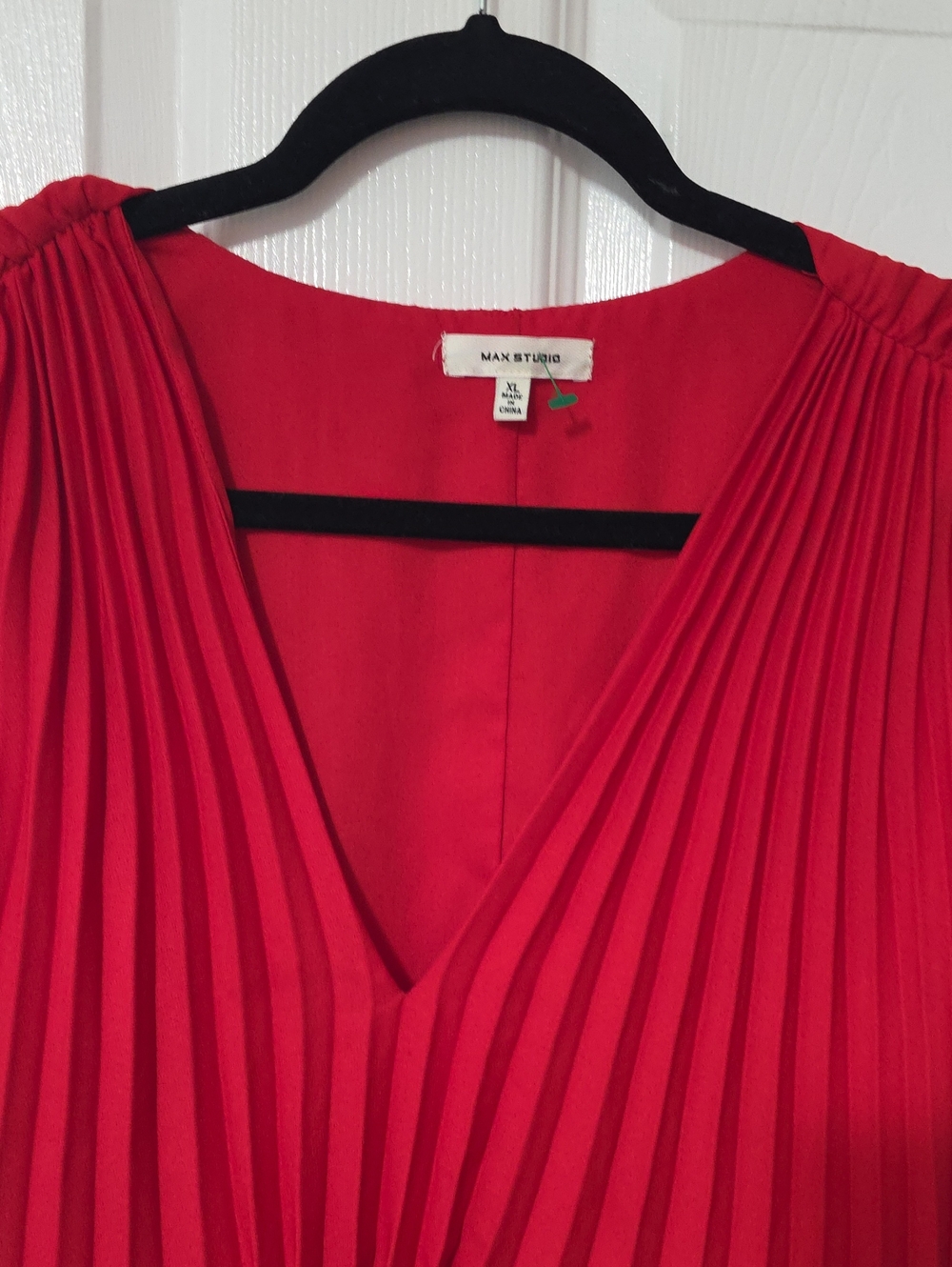 Max Studio Vibrant Red Pleated Belted V-Neck Dress